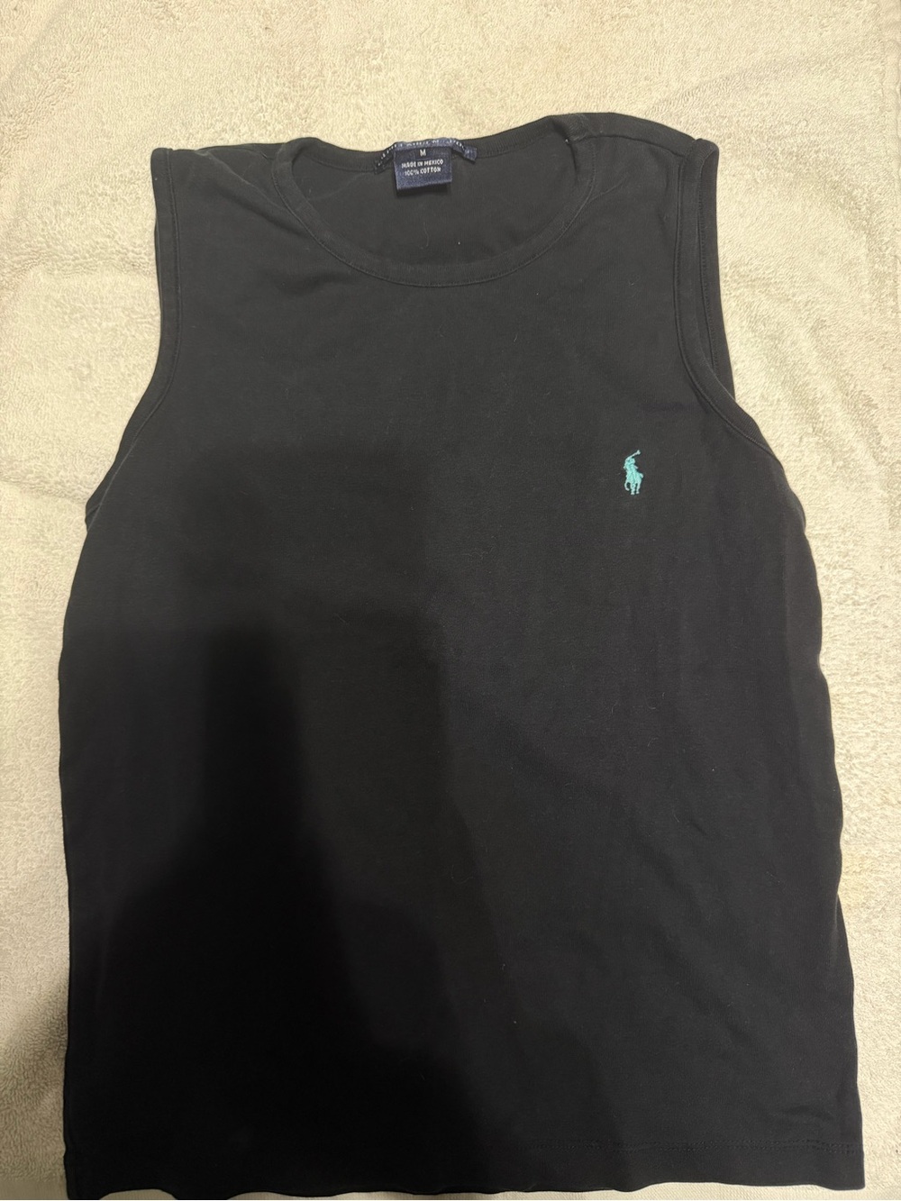 Ralph Lauren Black Sleeveless Tank with Teal Pony Logo